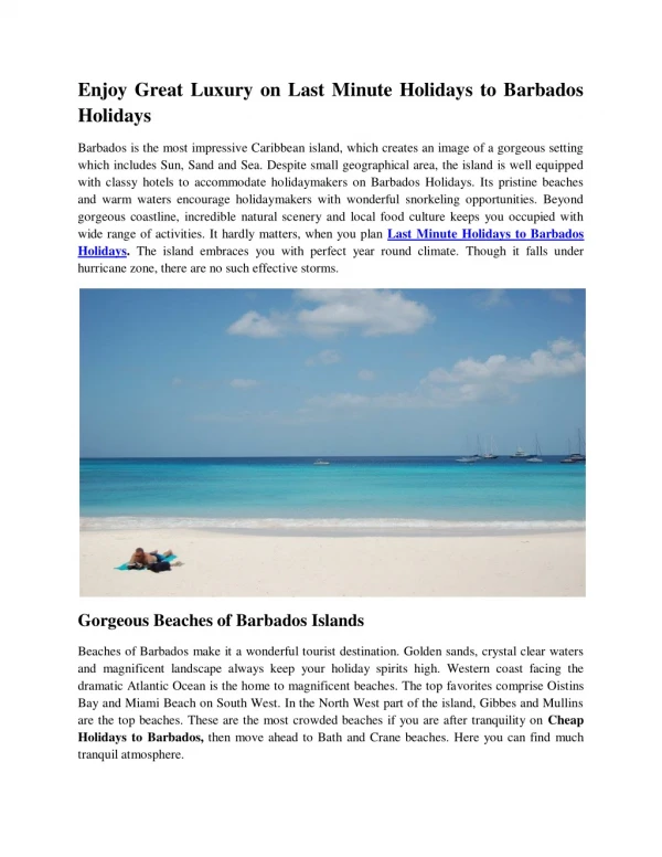 Lat Minute Holidays to Barbados islands