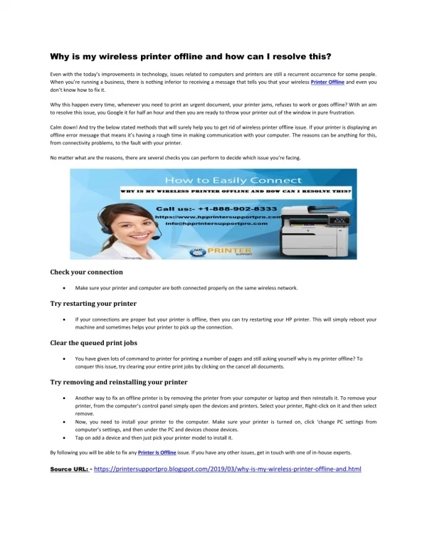 Why is my wireless printer offline and how can I resolve this?