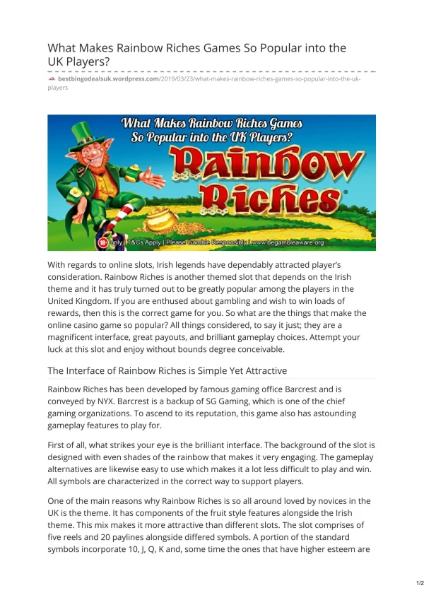 What Makes Rainbow Riches Games So Popular into the UK Players?