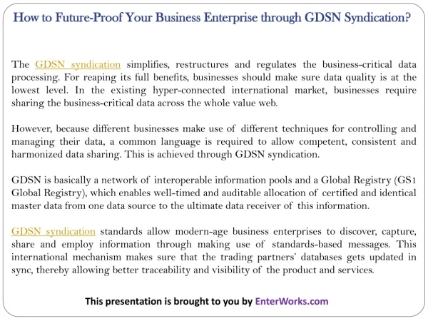How to Future-Proof Your Business Enterprise through GDSN Syndication?