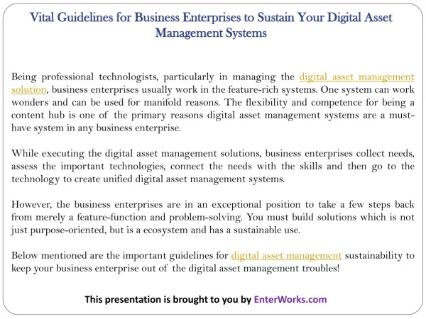 Vital Guidelines for Business Enterprises to Sustain Your Digital Asset Management Systems