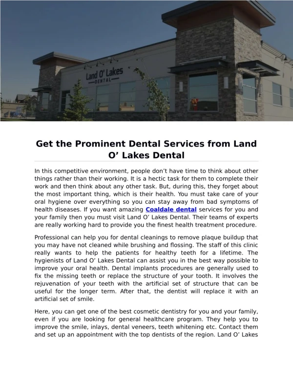 Get the Prominent Dental Services from Land O’ Lakes Dental