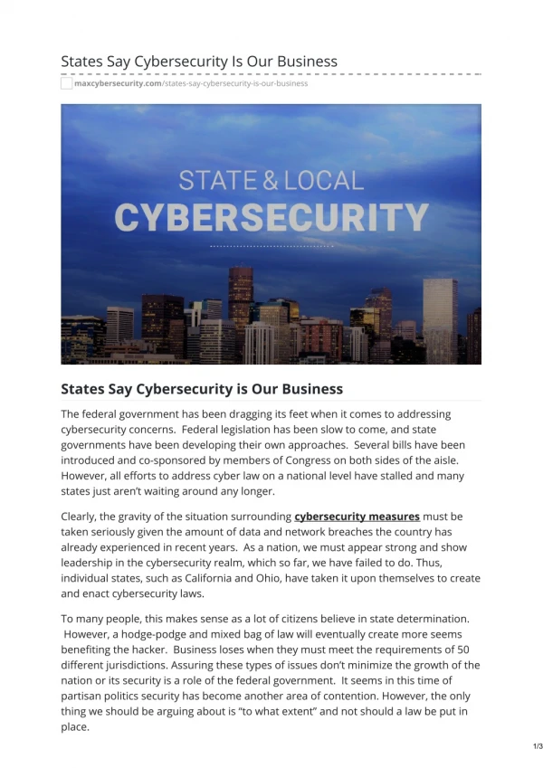 States Say Cybersecurity is Our Business