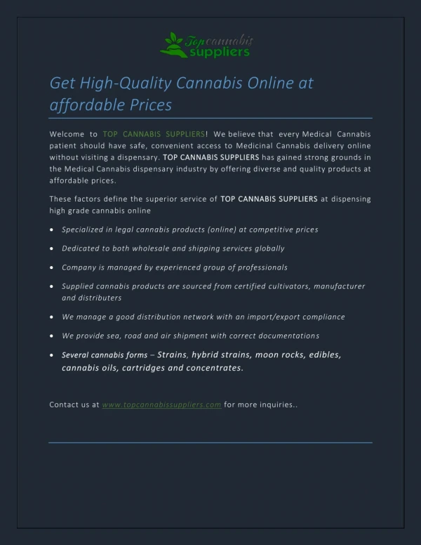 Get High-Quality Cannabis Online at affordable Prices