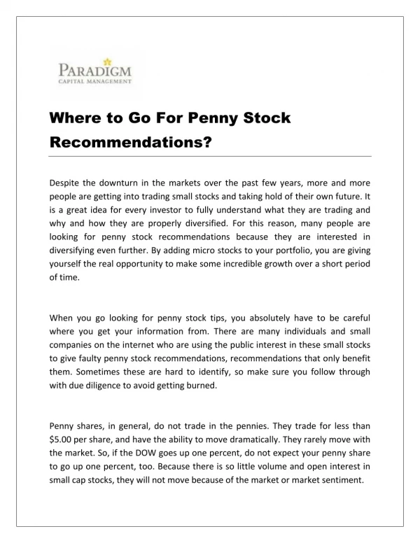 Where to Go For Penny Stock Recommendations?