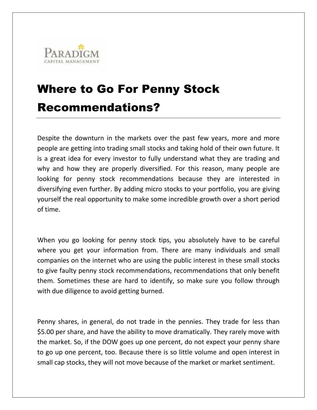 where to go for penny stock recommendations