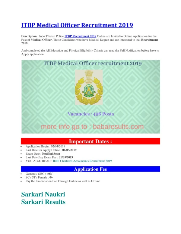 ITBP Medical Officer Recruitment 2019