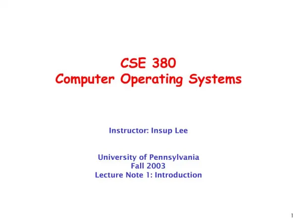 CSE 380 Computer Operating Systems