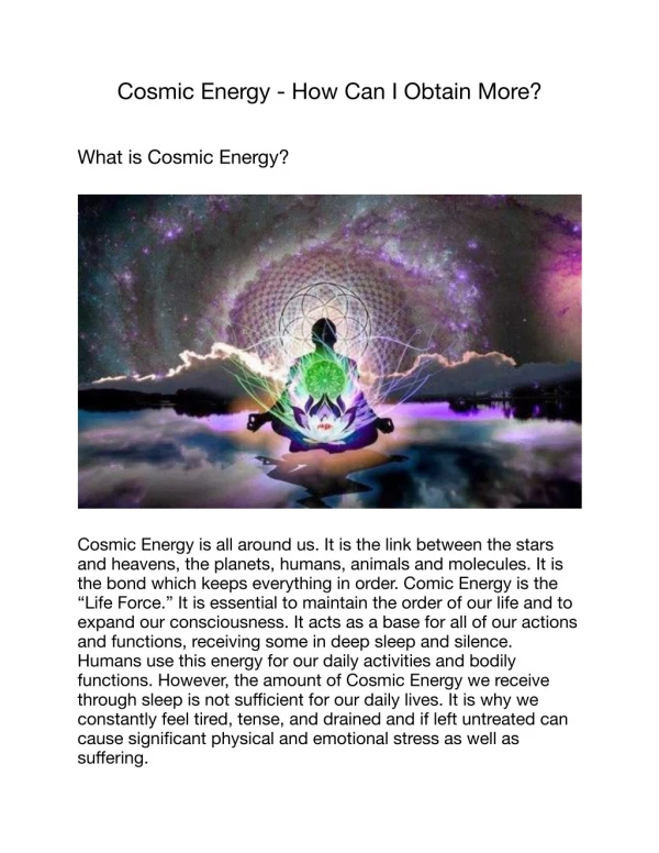 Cosmic Energy - How Can I Obtain More?