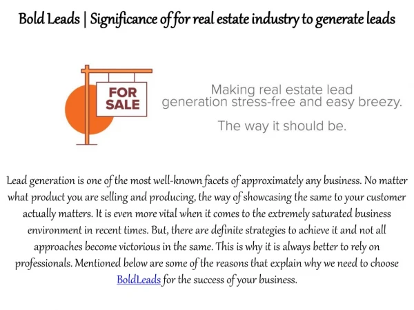 Bold Leads | Significance of for real estate industry to generate leads