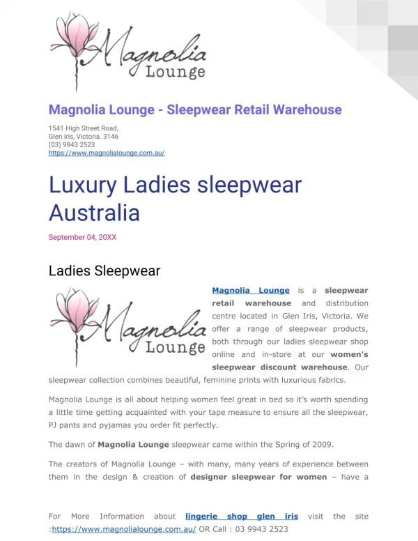 Magnolia Lounge Ladies sleepwear