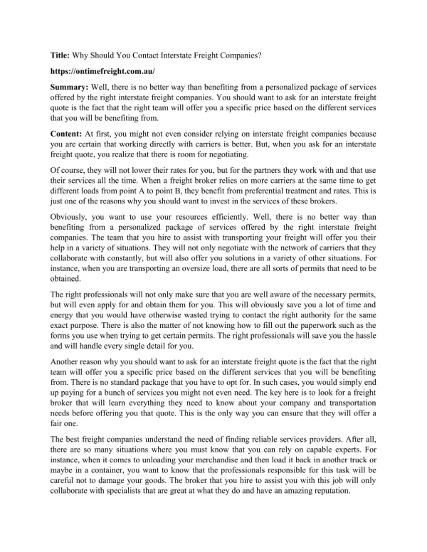 title why should you contact interstate freight