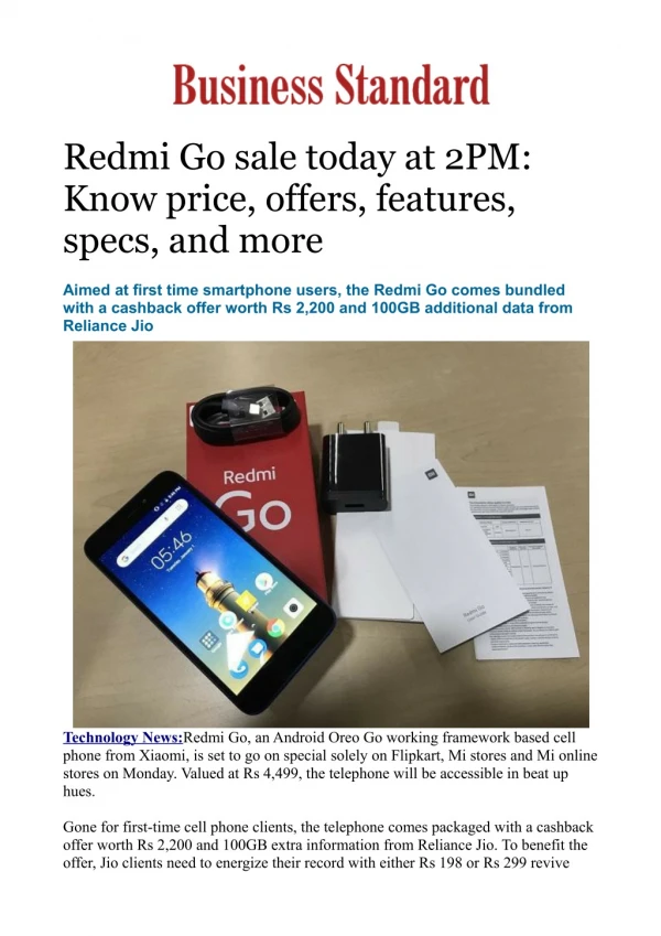 Redmi Go sale today at 2PM: Know price, offers, features, specs, and more