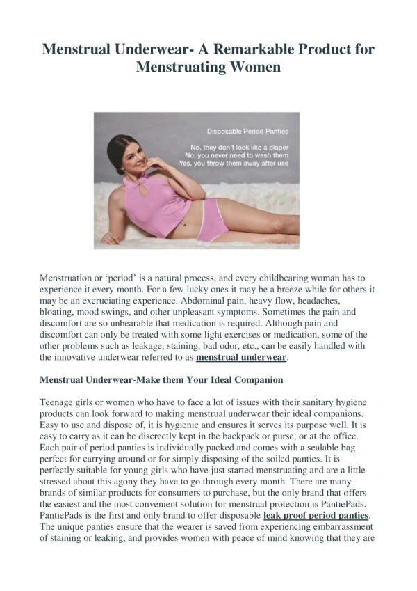 Menstrual Underwear- A Remarkable Product for Menstruating Women