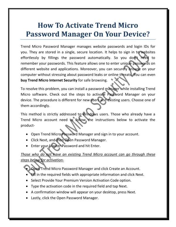 How To Activate Trend Micro Password Manager On Your Device?