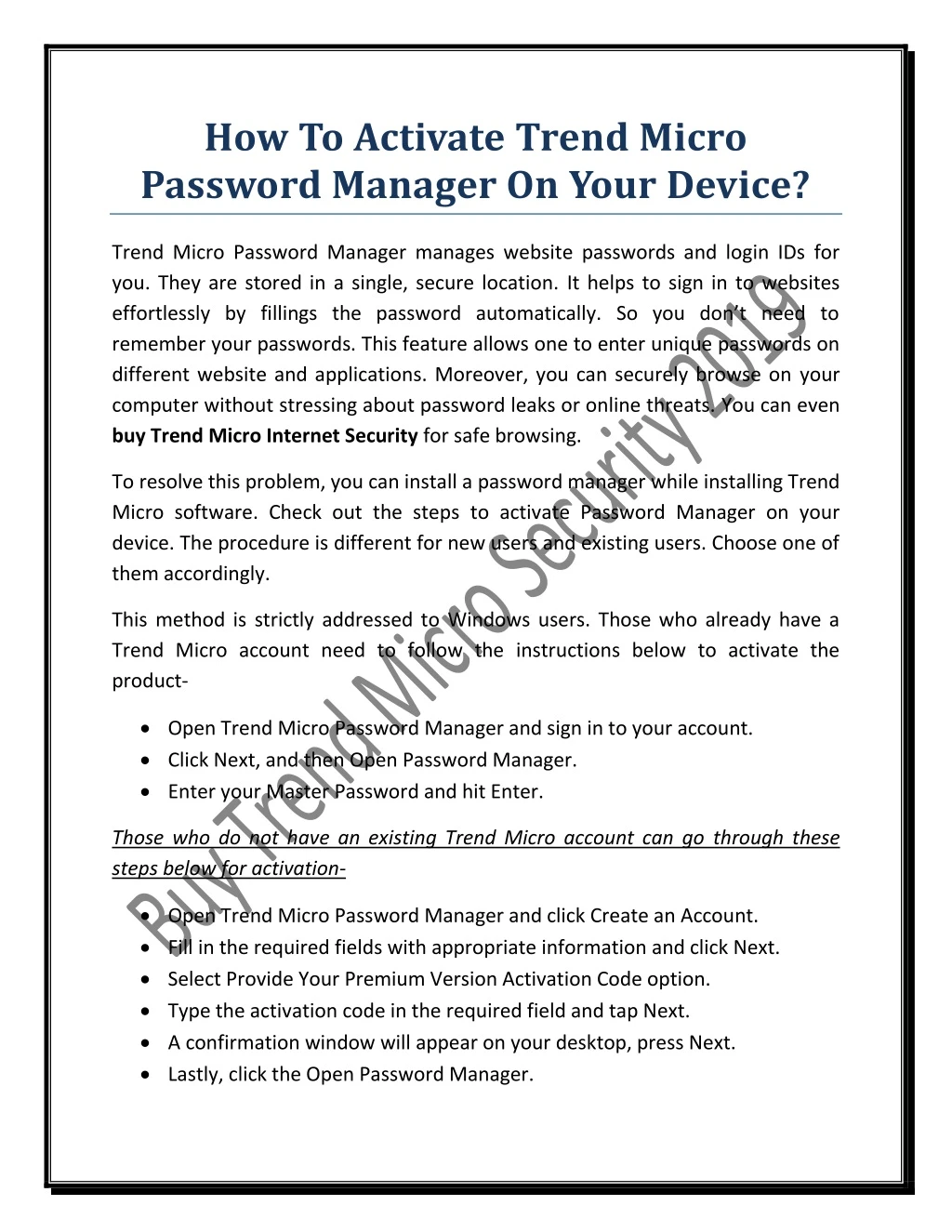 how to activate trend micro password manager