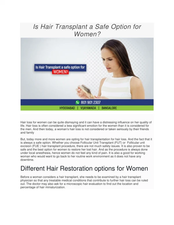 Is Hair Transplant a Safe Option for Women?