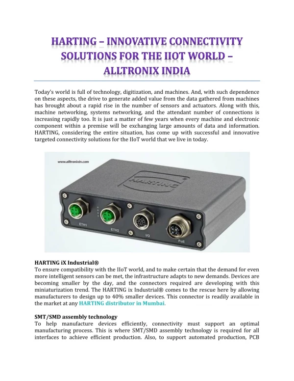 HARTING – Innovative Connectivity Solutions For The IIoT World - Alltronix India