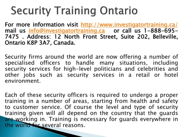 Security training Ontario
