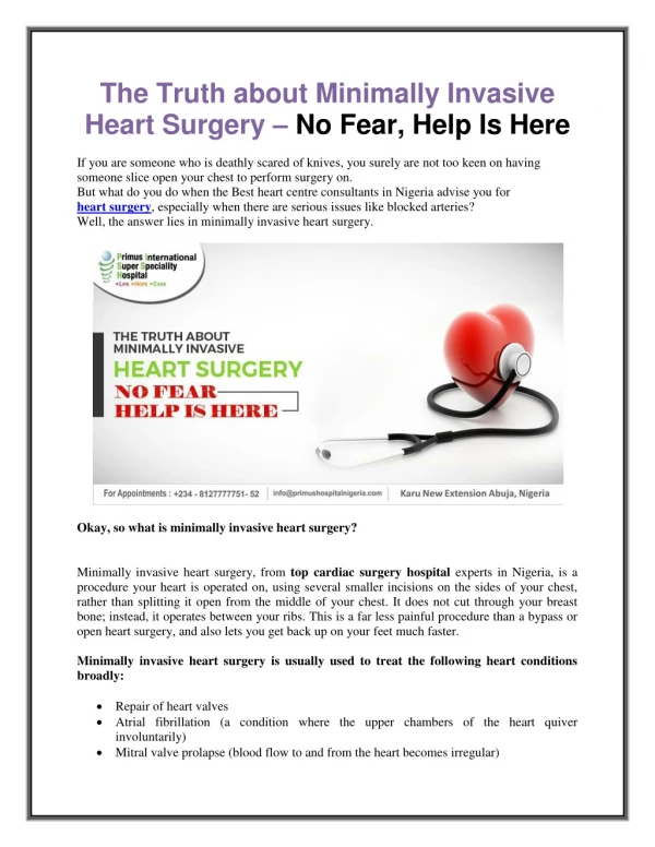 The Truth about Minimally Invasive Heart Surgery – No Fear, Help Is Here