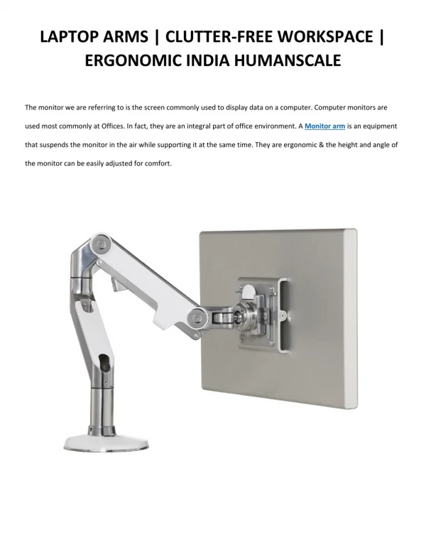 MONITOR ARM WALL MOUNT | INCREASED PRODUCTIVITY | HUMANSCALE INDIA