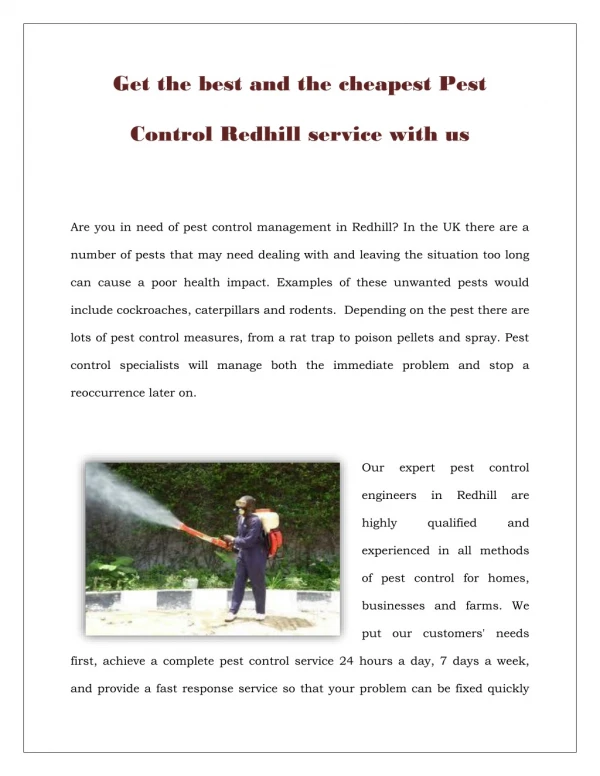 Get the best and the cheapest Pest Control Redhill service with us