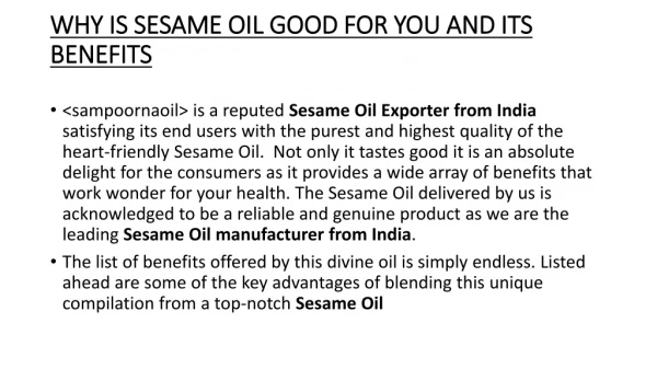 Leading Manufacturer Exporter of Sesame Oil|Gingelly Oil|Sampoorna Oil