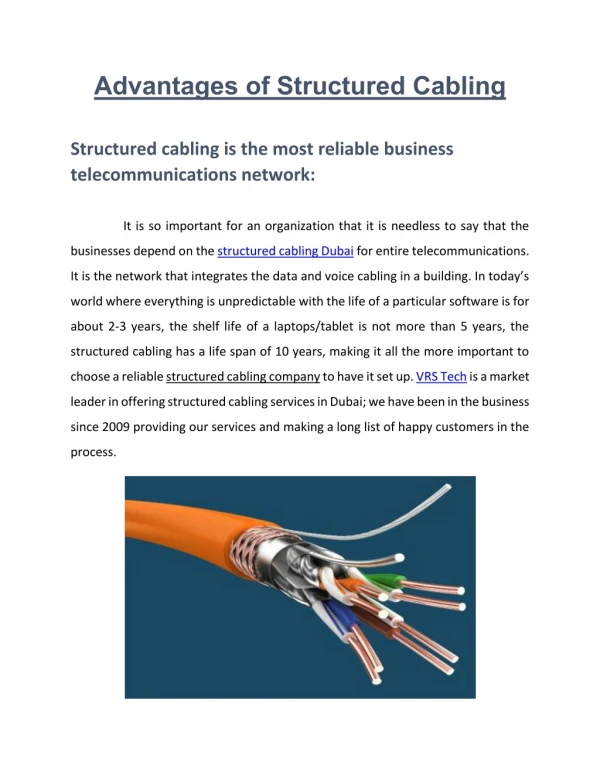 Advantages of Structured Cabling installation Services