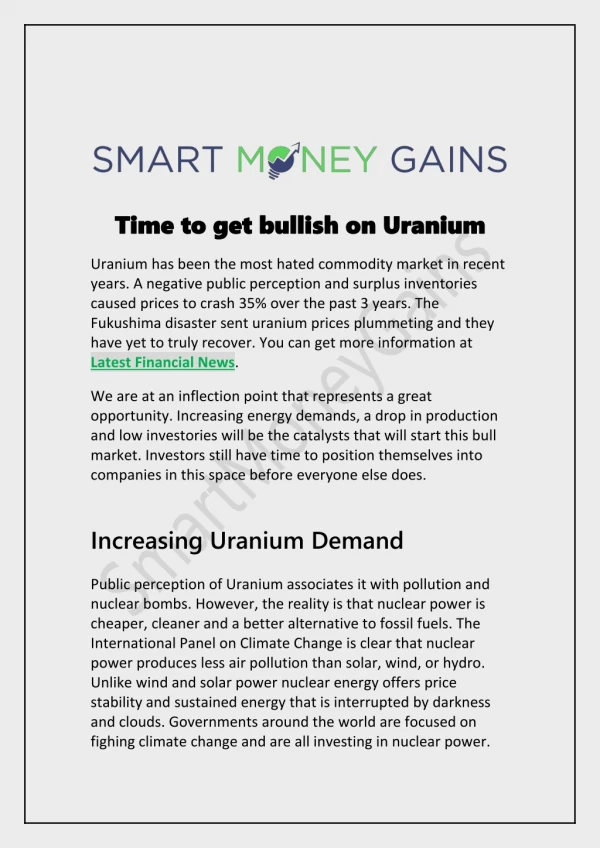 Time to get bullish on Uranium