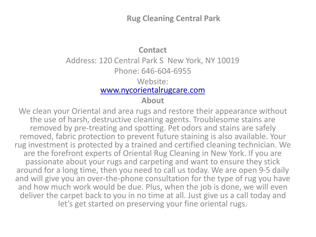 rug cleaning central park contact address