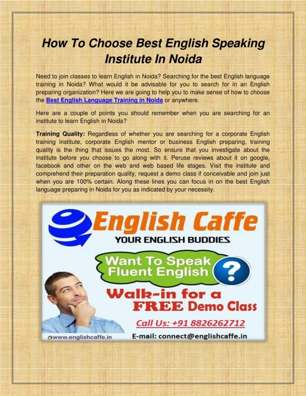 How to choose best English speaking Institute in Noida