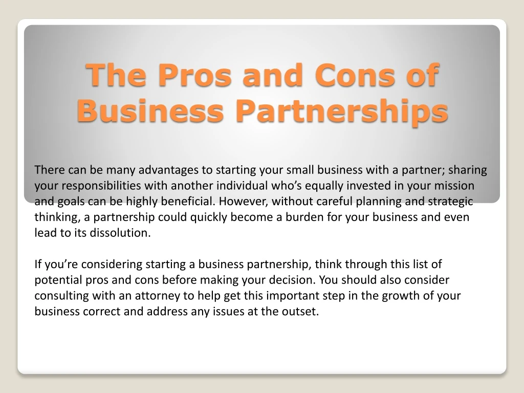 the pros and cons of business partnerships