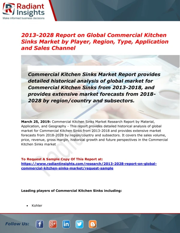 Global Commercial Kitchen Sinks Market Experience Growth Worldwide to 2028| Franke,Elkay