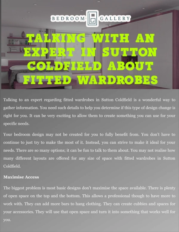 Talking with an Expert in Sutton Coldfield about Fitted Wardrobes
