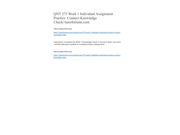 QNT 275 Week 1 Individual Assignment Practice: Connect Knowledge Check//tutorfortune.com