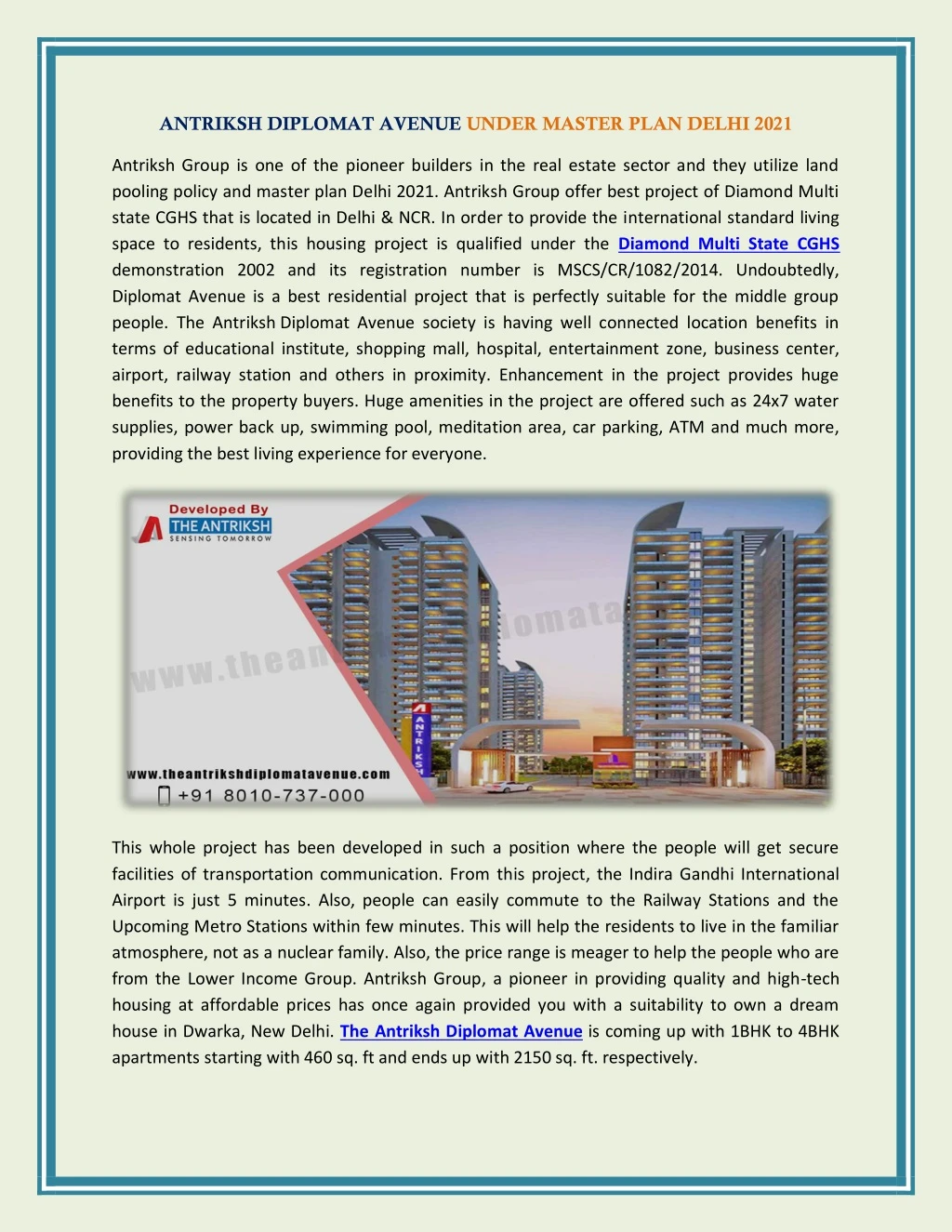 antriksh diplomat avenue under master plan delhi