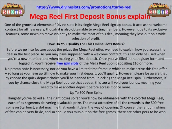 Mega Reel First Deposit Bonus explain