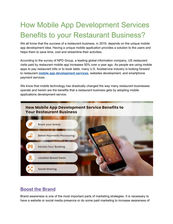 How Mobile App Development Services Benefits to your Restaurant Business?