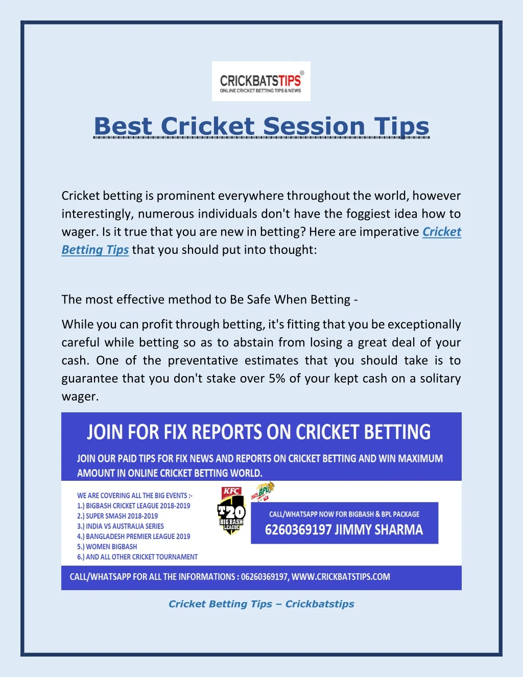 best cricket session tips