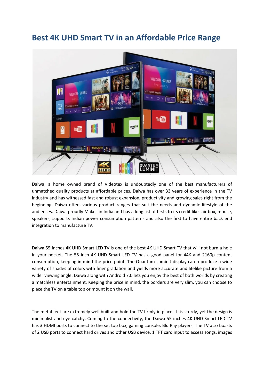 best 4k uhd smart tv in an affordable price range