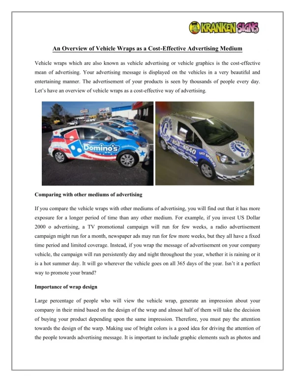 An Overview of Vehicle Wraps as a Cost-Effective Advertising Medium