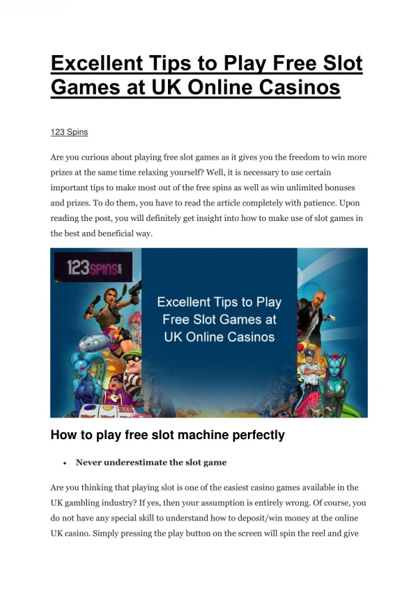 Excellent Tips to Play Free Slot Games at UK Online Casinos