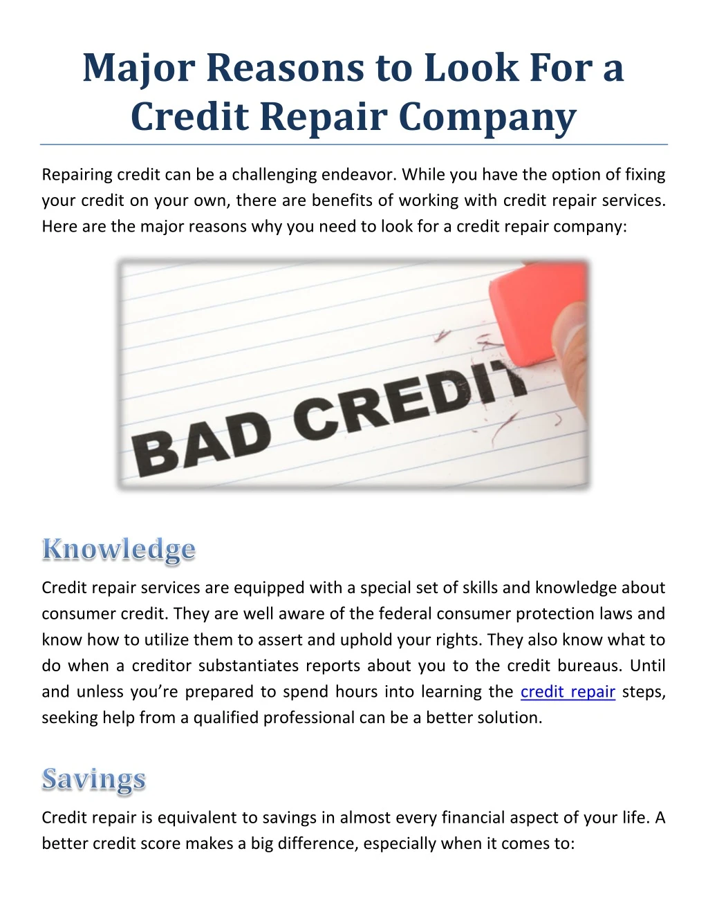major reasons to look for a credit repair company