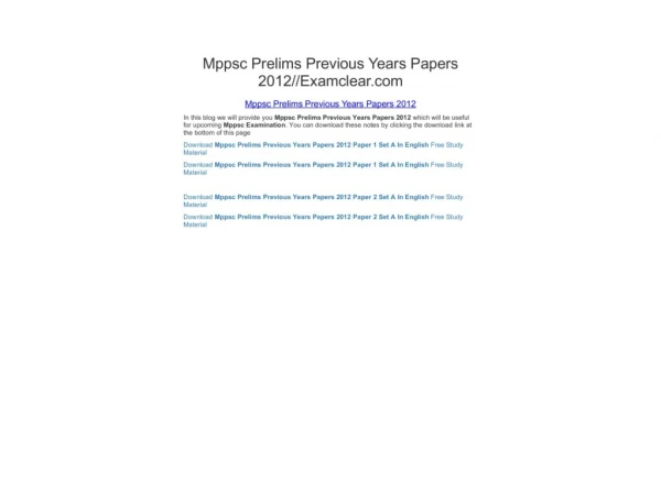 Mppsc Prelims Previous Years Papers 2012//Examclear.com