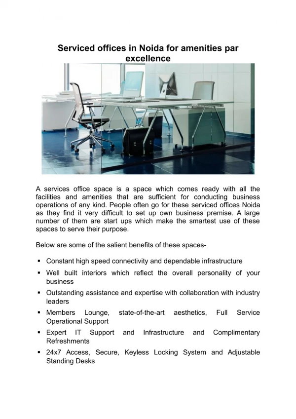 Serviced offices in Noida for amenities par excellence