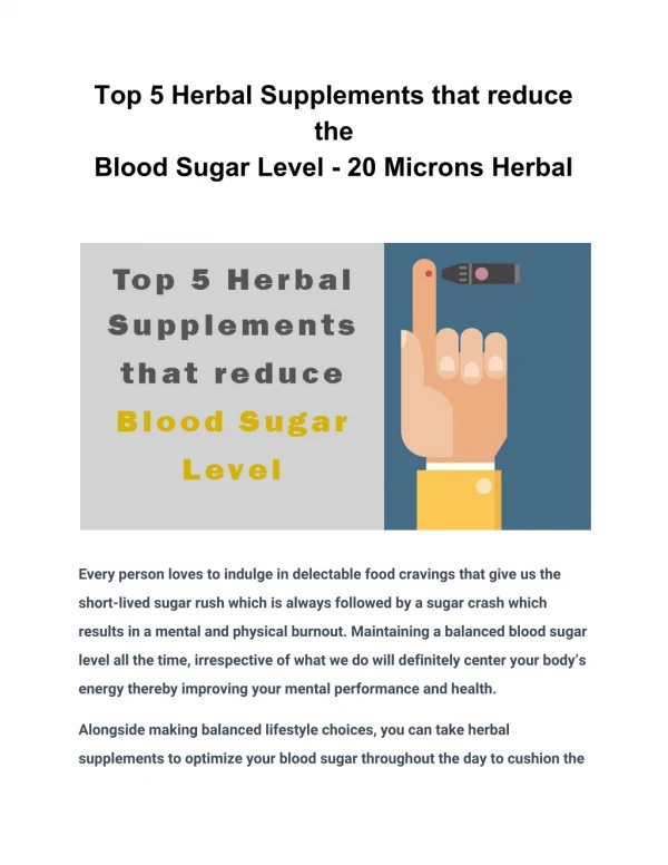 Top 5 Herbal Supplements that reduce the Blood Sugar Level - 20 Microns Herbal