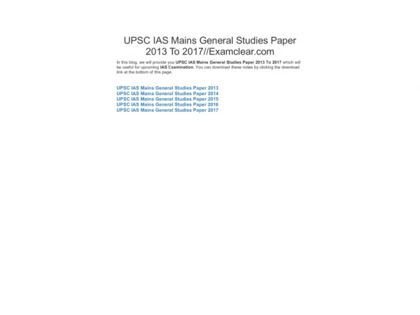 UPSC IAS Mains General Studies Paper 2013 To 2017//Examclear.com