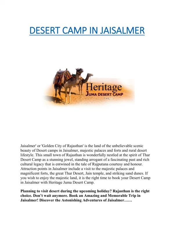 desert camp in jaisalmer | desert safari in jaisalmer