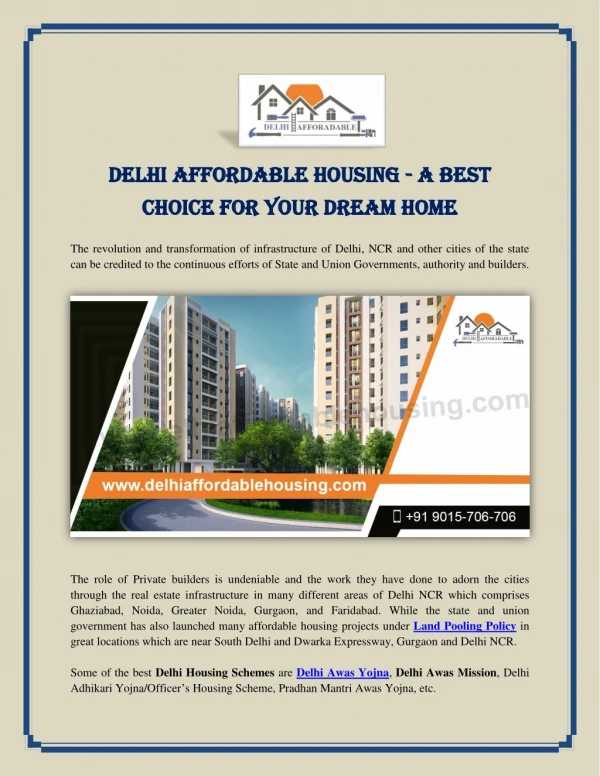 Delhi Affordable Housing- A Best Choice for your Dream Home