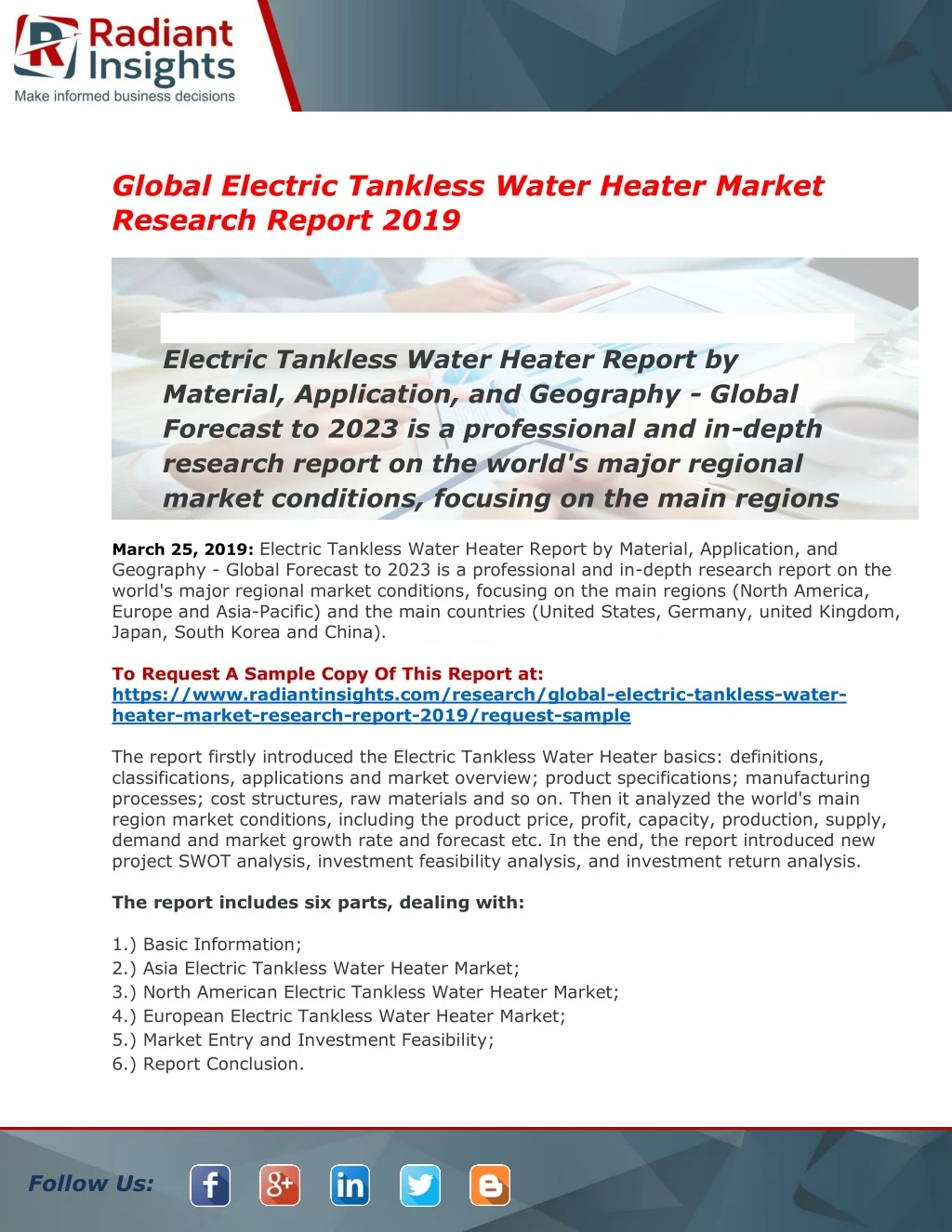 global electric tankless water heater market